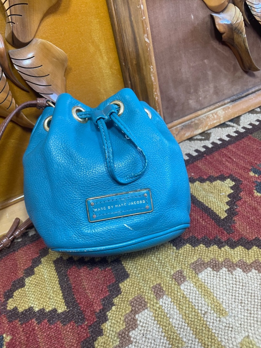 Marc by Marc Jacobs Blue Leather Drawstring Mini Bucket Bag